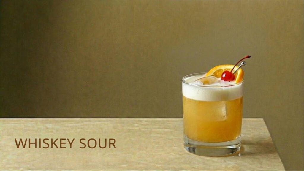Whiskey Sour cocktail recept med apelsin och körsbär