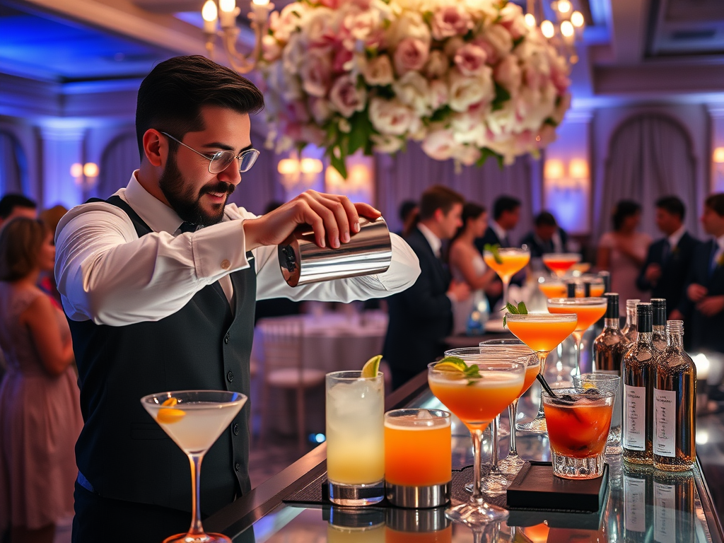 Professionell bartender serverar cocktails på ett bröllop i Stockholm – perfekt för bröllop och möhippa